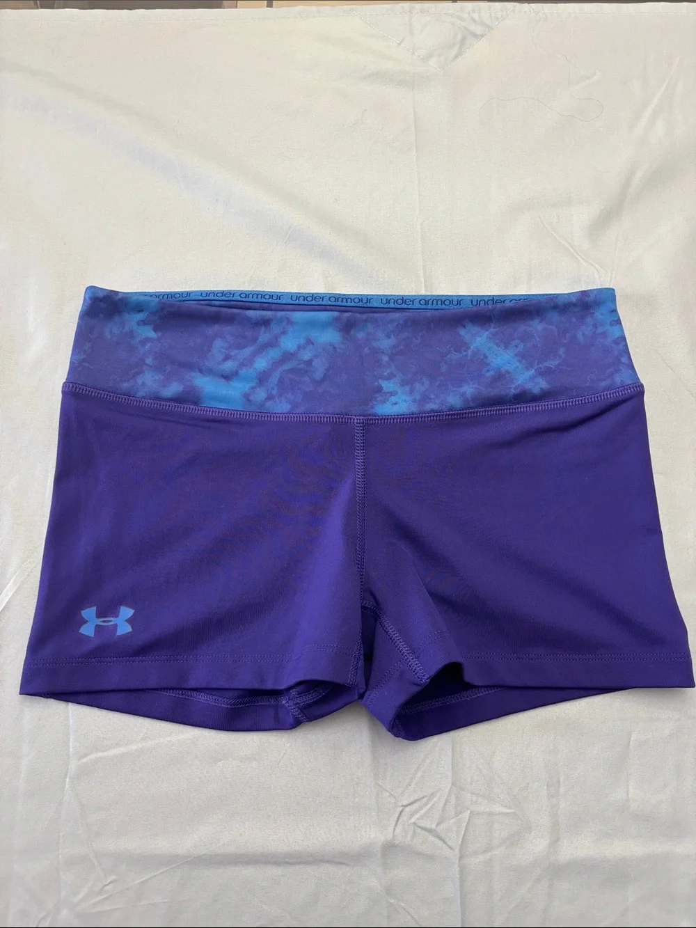 Under Armour Purple Women's Bike Shorts with Blue Patterned Waistband